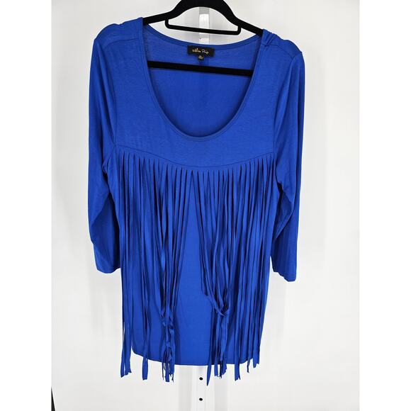 Melissa Paige Womens Sz XL 3/4 Sleeve Blouse Blue w/ Fringe - Picture 1 of 4